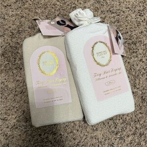 Terry Hair Drying Towel Set in Cream and White